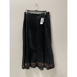 Chico's NEW NWT Black Suede Leather Skirt with Embellished Hem Size 2 (US 10/12)